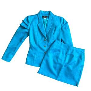VTG Project runway VANESSA RILEY Custom Made 2pc Suit Turquoise Brocade Size 6